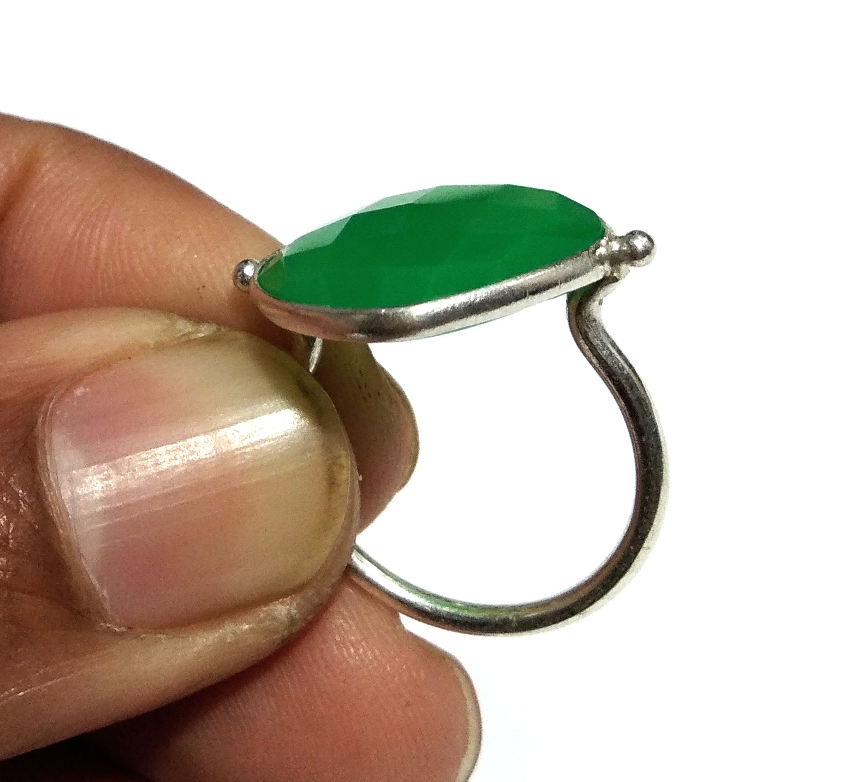 Chrysoprase Checker Cut Stone Ring, 925 Starling Silver Ring, Gemstone Size 16x16mm Natural Green Chrysoprase Stone Gift Engagement Ring